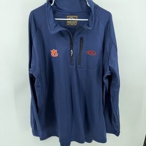 Drake Waterfowl Auburn Tigers Mens 2X Navy Blue Grid Fleece Quarter Zip Pullover